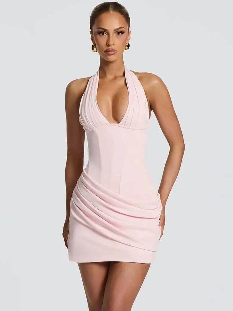 Vestido Midnight Muse: Diseño Halter con Espalda Descubierta
