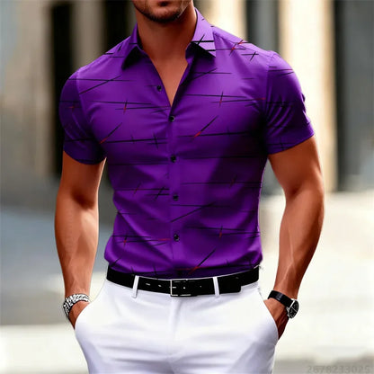 Camisa Masculina Estampada de Verano | Manga Corta, Cuello Clásico y Corte Relajado para Playa y Uso Casual