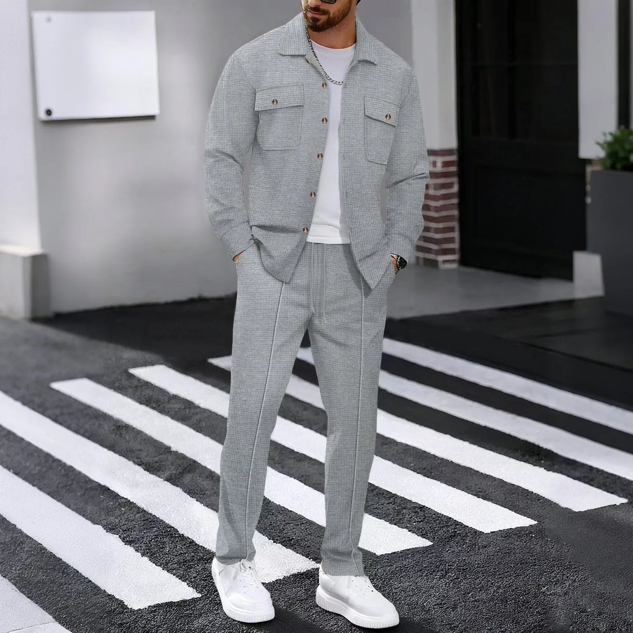 Conjunto Smart Casual: Blazer de Punto y Pantalón Coordinado