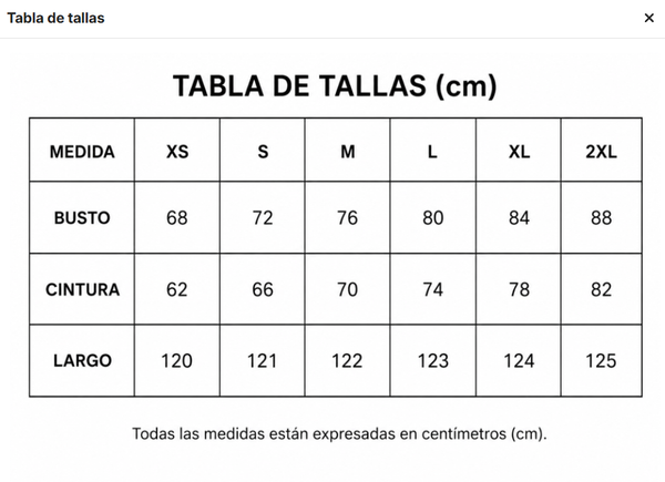 Tabla de Tallas