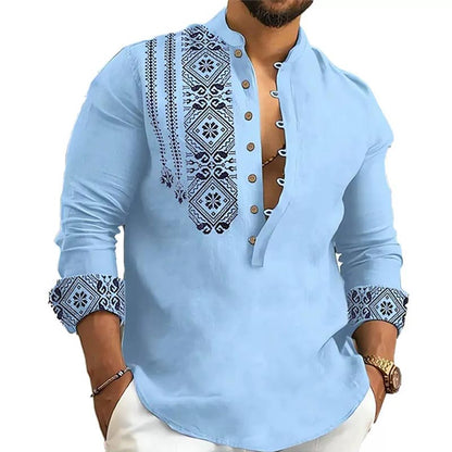 🛍️ 50 % Rabatt – Herren-Freizeithemd mit Stehkragen – halboffene Knopfleiste, langärmelig & leicht – perfekt für den Sommer 👔