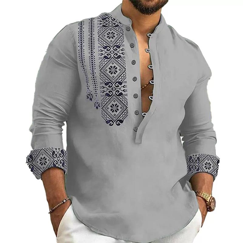 🛍️ 50 % Rabatt – Herren-Freizeithemd mit Stehkragen – halboffene Knopfleiste, langärmelig & leicht – perfekt für den Sommer 👔