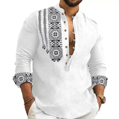 🛍️ 50 % Rabatt – Herren-Freizeithemd mit Stehkragen – halboffene Knopfleiste, langärmelig & leicht – perfekt für den Sommer 👔