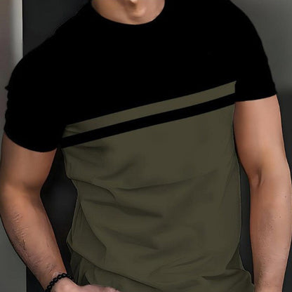 👕 Herren-Crewneck-T-Shirt mit Farbblöcken – weiche Baumwolle, markanter Kontrast, vielseitig für Alltag & Freizeit 🌿