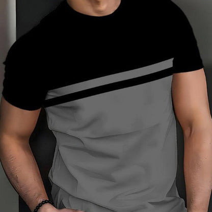 👕 Herren-Crewneck-T-Shirt mit Farbblöcken – weiche Baumwolle, markanter Kontrast, vielseitig für Alltag & Freizeit 🌿