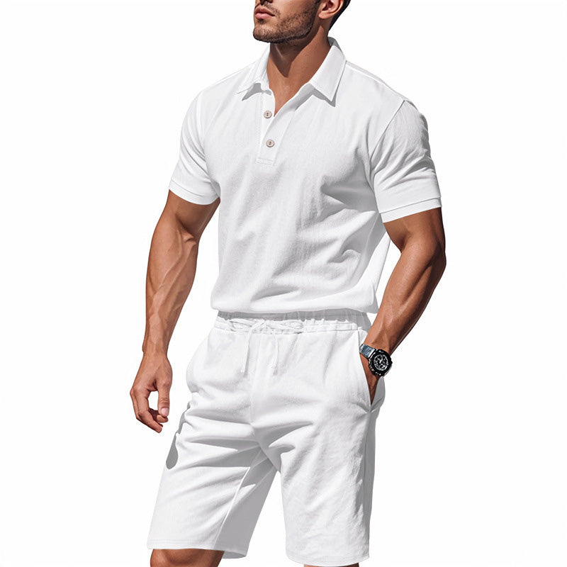 👕 NUR FÜR KURZE ZEIT 50% RABATT! 💥 Herren Lässiges Oberteil & Shorts 2-teiliges Set – Leinenmischung, Revers-Kragen, Elastischer Bund ✨