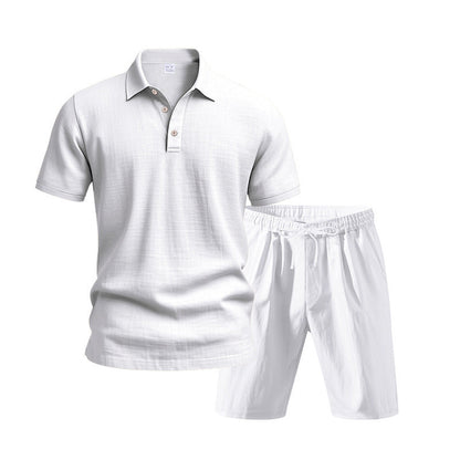 👕 NUR FÜR KURZE ZEIT 50% RABATT! 💥 Herren Lässiges Oberteil & Shorts 2-teiliges Set – Leinenmischung, Revers-Kragen, Elastischer Bund ✨