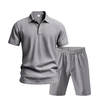 👕 NUR FÜR KURZE ZEIT 50% RABATT! 💥 Herren Lässiges Oberteil & Shorts 2-teiliges Set – Leinenmischung, Revers-Kragen, Elastischer Bund ✨