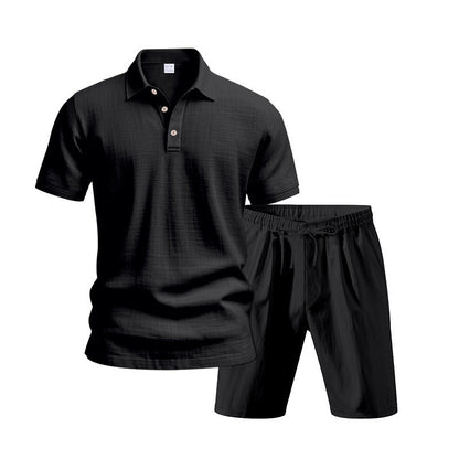 👕 NUR FÜR KURZE ZEIT 50% RABATT! 💥 Herren Lässiges Oberteil & Shorts 2-teiliges Set – Leinenmischung, Revers-Kragen, Elastischer Bund ✨