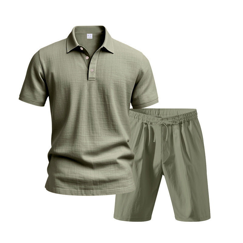 👕 NUR FÜR KURZE ZEIT 50% RABATT! 💥 Herren Lässiges Oberteil & Shorts 2-teiliges Set – Leinenmischung, Revers-Kragen, Elastischer Bund ✨