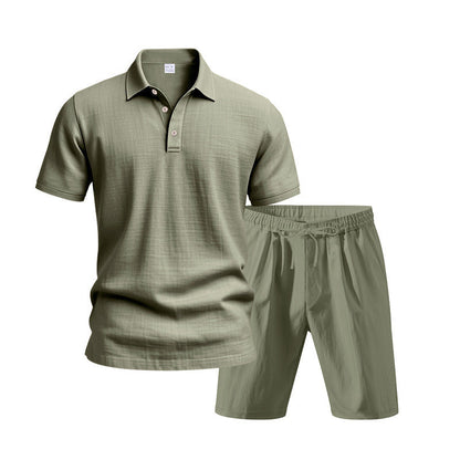 👕 NUR FÜR KURZE ZEIT 50% RABATT! 💥 Herren Lässiges Oberteil & Shorts 2-teiliges Set – Leinenmischung, Revers-Kragen, Elastischer Bund ✨