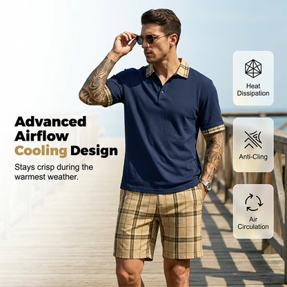 👕 2-teiliges Freizeit-Set für Herren – Poloshirt & gemusterte Shorts, atmungsaktiv, bequem & vielseitig für Sommer, Alltag & Urlaub ☀️