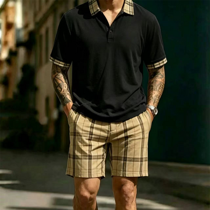 👕 2-teiliges Freizeit-Set für Herren – Poloshirt & gemusterte Shorts, atmungsaktiv, bequem & vielseitig für Sommer, Alltag & Urlaub ☀️