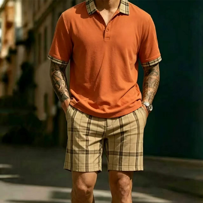 👕 2-teiliges Freizeit-Set für Herren – Poloshirt & gemusterte Shorts, atmungsaktiv, bequem & vielseitig für Sommer, Alltag & Urlaub ☀️