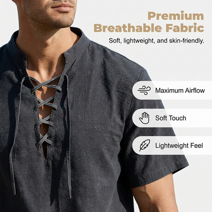 👔 Herren-Freizeithemd mit Schnürkordel – kurzärmelig, atmungsaktiv & vielseitig für Alltag, Reisen & warme Tage ☀️