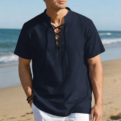 👔 Herren-Freizeithemd mit Schnürkordel – kurzärmelig, atmungsaktiv & vielseitig für Alltag, Reisen & warme Tage ☀️