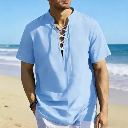 👔 Herren-Freizeithemd mit Schnürkordel – kurzärmelig, atmungsaktiv & vielseitig für Alltag, Reisen & warme Tage ☀️