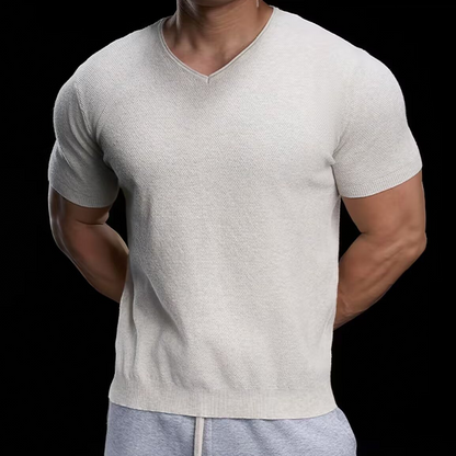 👕 50% RABATT! ✨ Atmungsaktives V-Ausschnitt Strick-T-Shirt – Strukturiert & sportlicher Schnitt – Perfekt für Gym, Streetstyle oder den Alltag – bequem & vielseitig 🏋️🔥