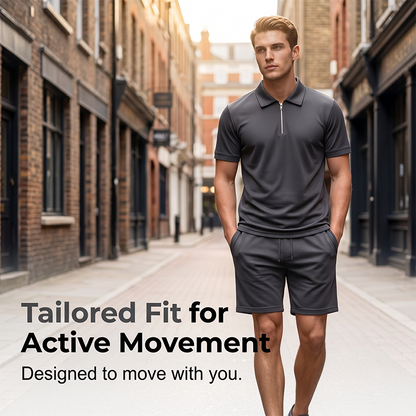 👔 Herren Polo-Shirt & Shorts Set ☀️ Mit Reißverschlusskragen, Bequem & Lässig für den Sommer