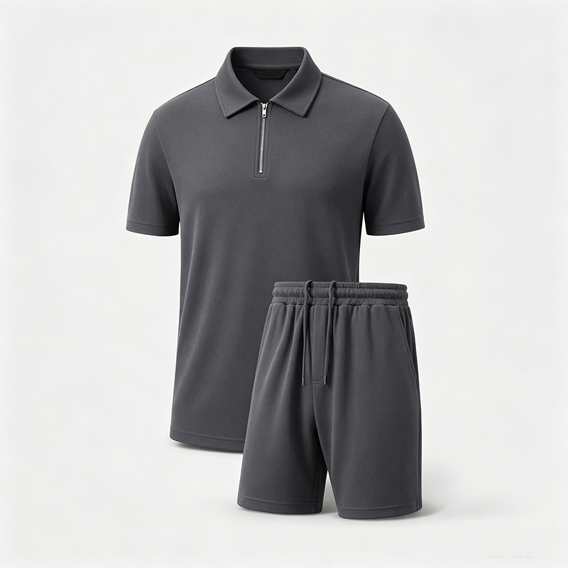 👔 Herren Polo-Shirt & Shorts Set ☀️ Mit Reißverschlusskragen, Bequem & Lässig für den Sommer