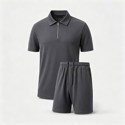 👔 Herren Polo-Shirt & Shorts Set ☀️ Mit Reißverschlusskragen, Bequem & Lässig für den Sommer