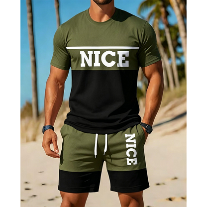 👕 Herren Sommer-Set mit T-Shirt und Shorts 🌿 Bequem, Lässig & Modernes Color-Block Design