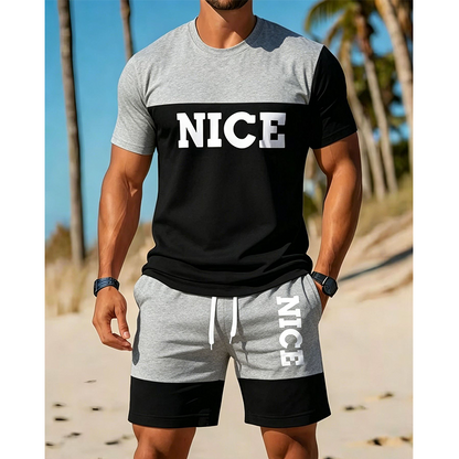 👕 Herren Sommer-Set mit T-Shirt und Shorts 🌿 Bequem, Lässig & Modernes Color-Block Design