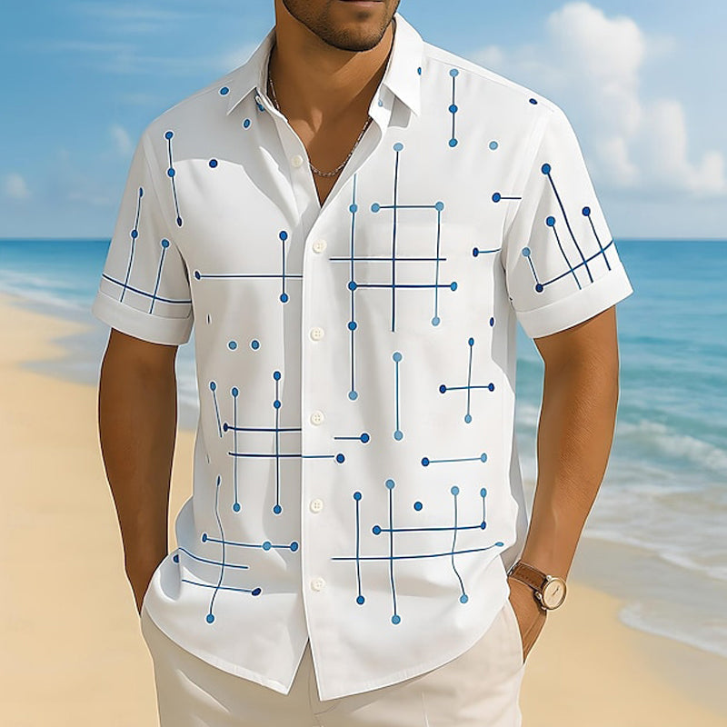 ☀️👔 ZEITLICH BEGRENZT 50% RABATT! Herren Geometrisches Muster Locker Sitzend Kurzarm Hemd – Weiches Sommergefühl, Bequemer Schnitt & Urlaubsreifer Style ✨