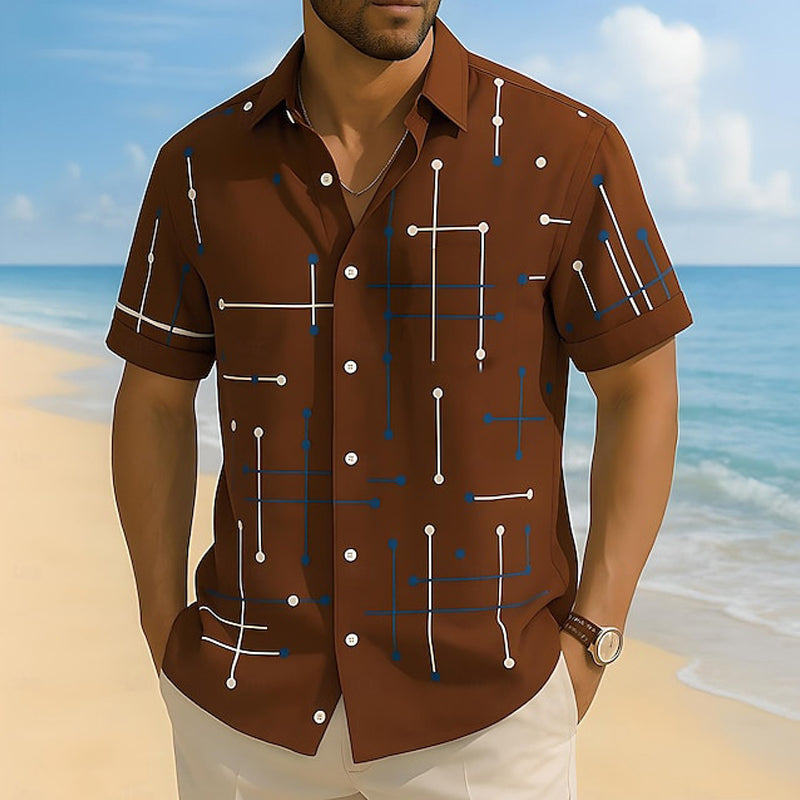 ☀️👔 ZEITLICH BEGRENZT 50% RABATT! Herren Geometrisches Muster Locker Sitzend Kurzarm Hemd – Weiches Sommergefühl, Bequemer Schnitt & Urlaubsreifer Style ✨